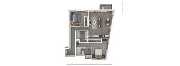 A 3D rendered image of a modern apartment.