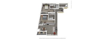 A 3D rendered image of a modern apartment.