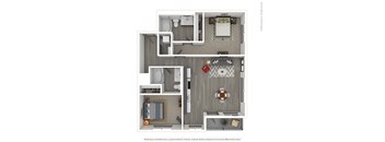 A 3D rendered image of a modern apartment.
