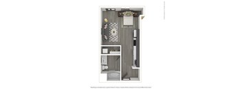 A 3D rendered image of a modern apartment.