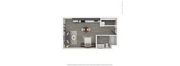 A 3D rendered image of a modern apartment.