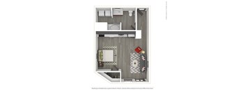 A 3D rendered image of a modern apartment.