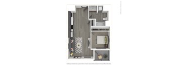 A 3D rendered image of a modern apartment.