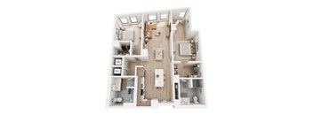 A top-down view of a well-organized apartment layout.