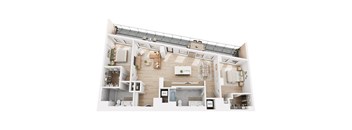 A top-down view of a modern apartment layout.