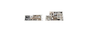 Two floor plans of a house with a kitchen, living room, and bedrooms.