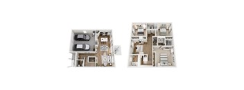 Two floor plans of a house with a car parked in the garage.