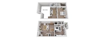a stylized view of the 2nd and 3rd floor layouts of a house