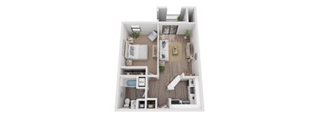 a 1 bedroom floor plan with a bathroom and a living room