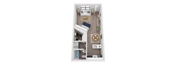 a floor plan of a bedroom with a bathroom and a living room