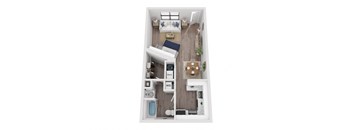 a 1 bedroom floorplan with a wood floor