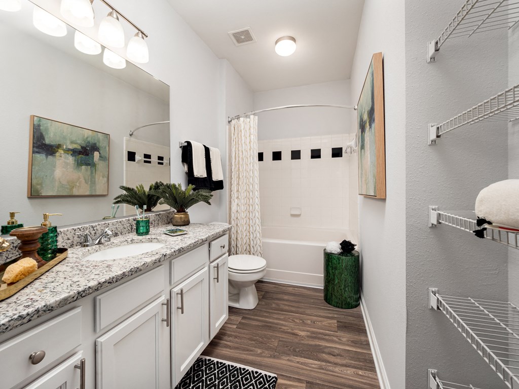 a bathroom with a shower and a toilet and a sink