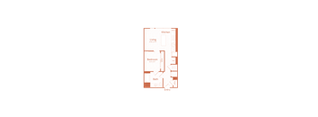 A floor plan of a house with labeled rooms including a kitchen, living room, dining room, bedroom, bathroom, and entry.
