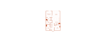 A diagram of a house layout with labeled rooms such as Bedroom, Bath, Kitchen, and Living room.