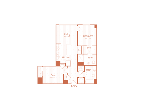 A floor plan of a house with labeled rooms including a living room, kitchen, dining room, and two bathrooms.
