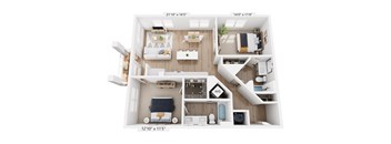 A floor plan of a small apartment with a loft area.
