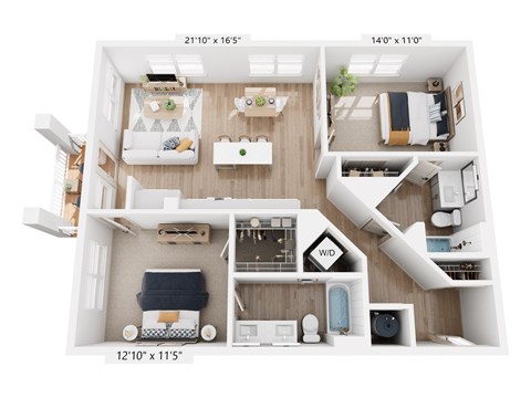 A floor plan of a small apartment with a loft area.