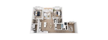 A diagram of a house layout with four rooms and their dimensions.