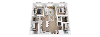 A top-down view of a small apartment layout with dimensions.