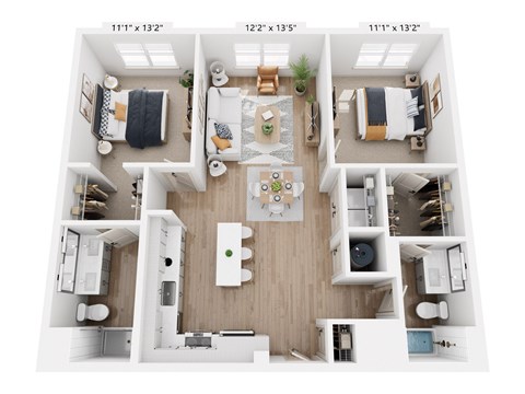 A top-down view of a small apartment layout with dimensions.
