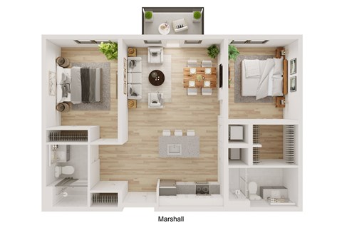 A floor plan of a small apartment with a kitchen, living room, and bathroom.
