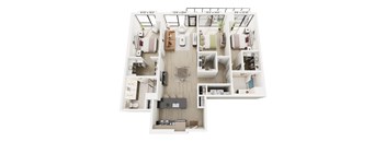 A top-down view of a house layout with dimensions.