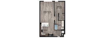 a floor plan drawing of a 1 bedroom apartment