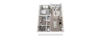 A floor plan of a house with a kitchen, living room, and two bedrooms.