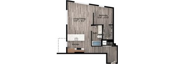 a floor plan drawing of a 1 bedroom apartment