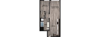 a floor plan drawing of a 1 bedroom apartment
