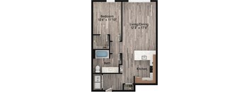a floor plan drawing of a 1 bedroom apartment