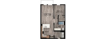 a floor plan drawing of a 1 bedroom apartment
