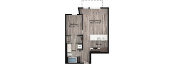 a floor plan drawing of a 1 bedroom apartment