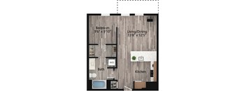 a floor plan drawing of a 1 bedroom 1 bath apartment