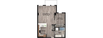 a floor plan drawing of a 1 bedroom apartment