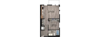 a floor plan drawing of a 1 bedroom apartment