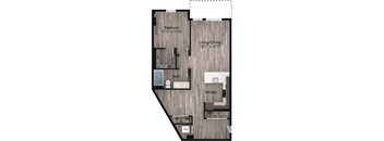 a floor plan drawing of a 1 bedroom plus den apartment