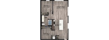 a floor plan drawing of a 2 bedroom, 1 bath apartment