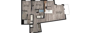 a floor plan drawing of a 2 bedroom, 2 bath apartment