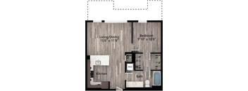 a floor plan drawing of a 1 bedroom apartment