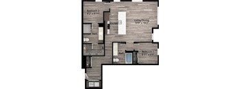 a floor plan drawing of a 2 bedroom, 2 bath apartment