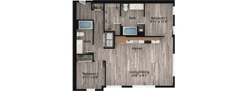 a floor plan drawing of a 2 bedroom, 2 bath apartment