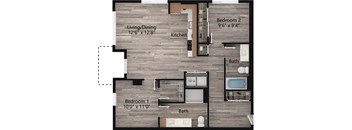 a floor plan drawing of a 2 bedroom, 2 bath apartment