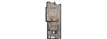 a floor plan drawing of a 1 bedroom, 1 bath apartment
