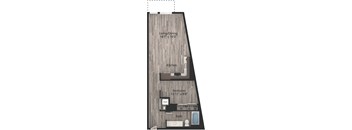 a floor plan drawing of a 1 bedroom, 1 bath apartment