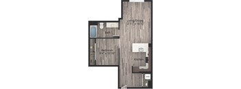 a floor plan drawing of a 1 bedroom, 1 bath apartment