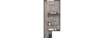 a floor plan drawing of a 1 bedroom, 1 bath apartment