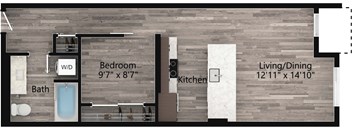 a floor plan drawing of a 1 bedroom, 1 bath apartment