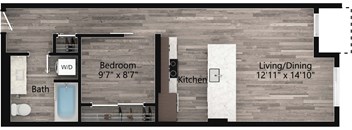 a floor plan drawing of a 1 bedroom, 1 bath apartment