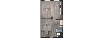 a floor plan drawing of a 1 bedroom apartment
